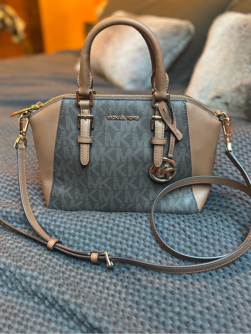 Michael Kors Two-Tone Brown & Tan Logo Satchel